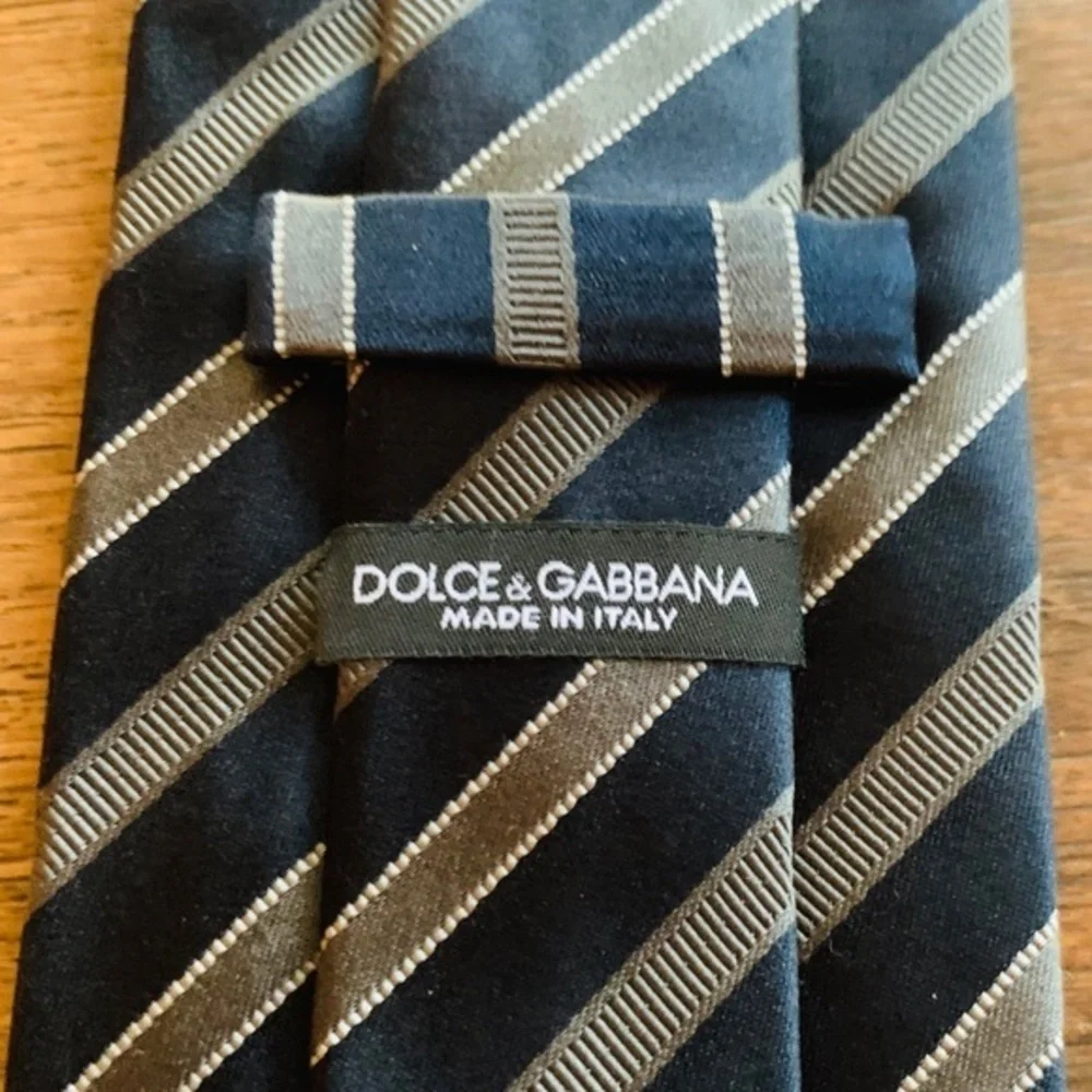 Dolce & Gabbana Blue & Gray Striped Silk Tie